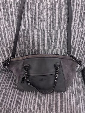 Coach Prairie Satchel Gray Leather & Suede Chain-Handle Shoulder Bag